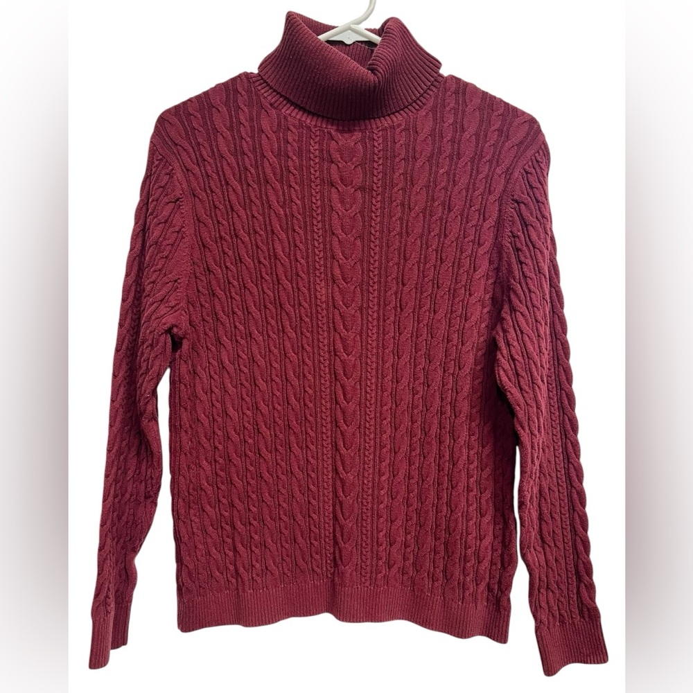 Lands End burgundy cable knit turtleneck sweater women’s size XLP 18 petite